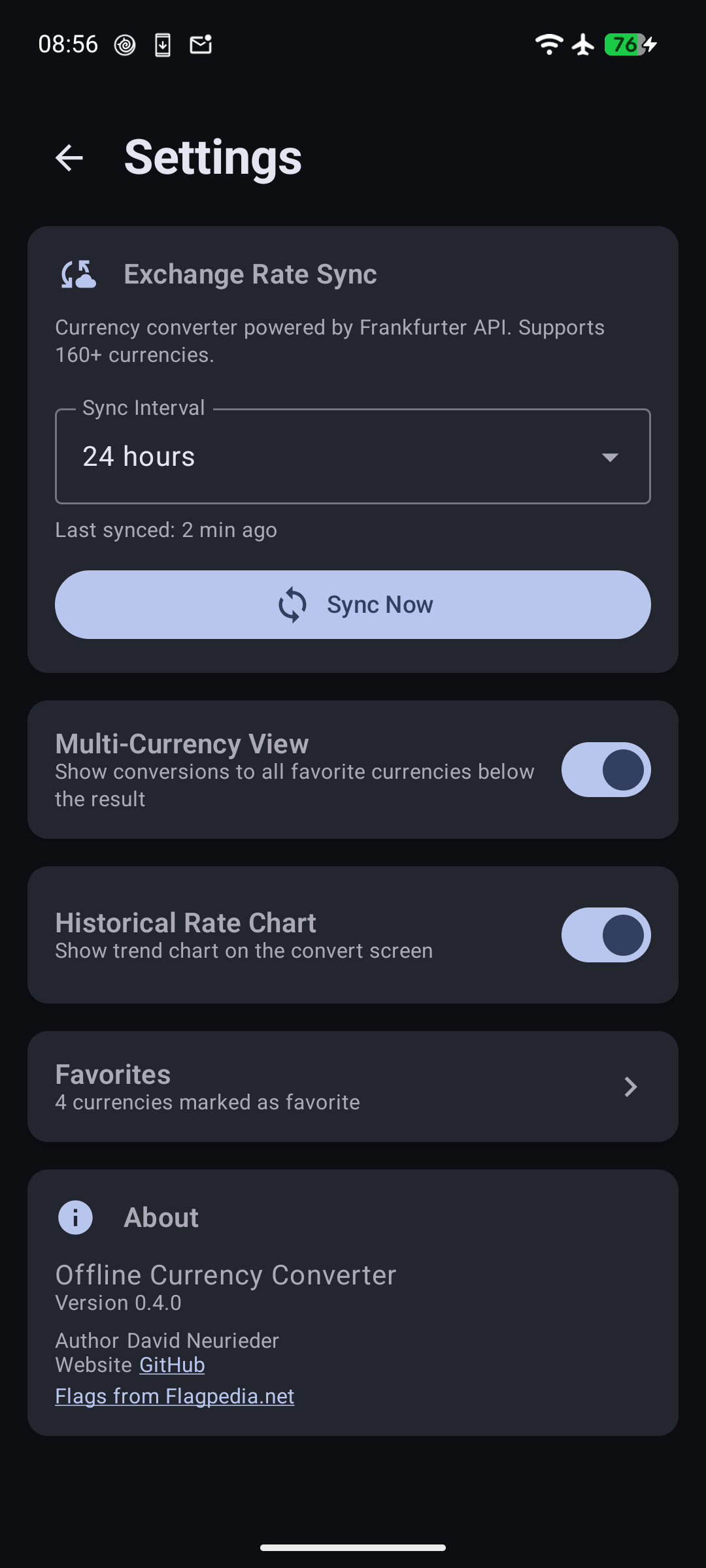 Settings screen